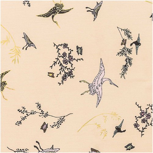 RESTSTÜCK 1,00m !!! - Baumwolle - Kraniche - beige gold - Jardin Japonais - Rico Design
